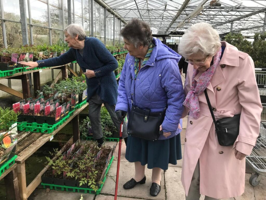 residents at the garden centre picking out flowers