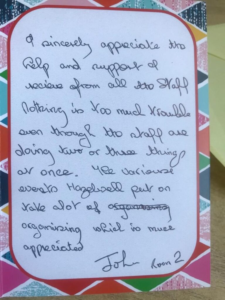 a thank you message from our residents on glad to care week